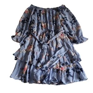 NWT City Chic Size(M/18) Odette Ice Bluebell Floral Off Shoulder Dress